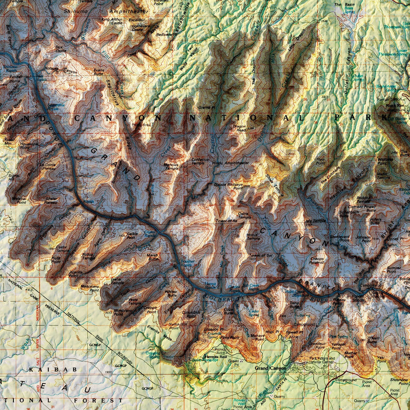 Grand Canyon 1984 Shaded Relief Map - Muir Way - Vintage Relief