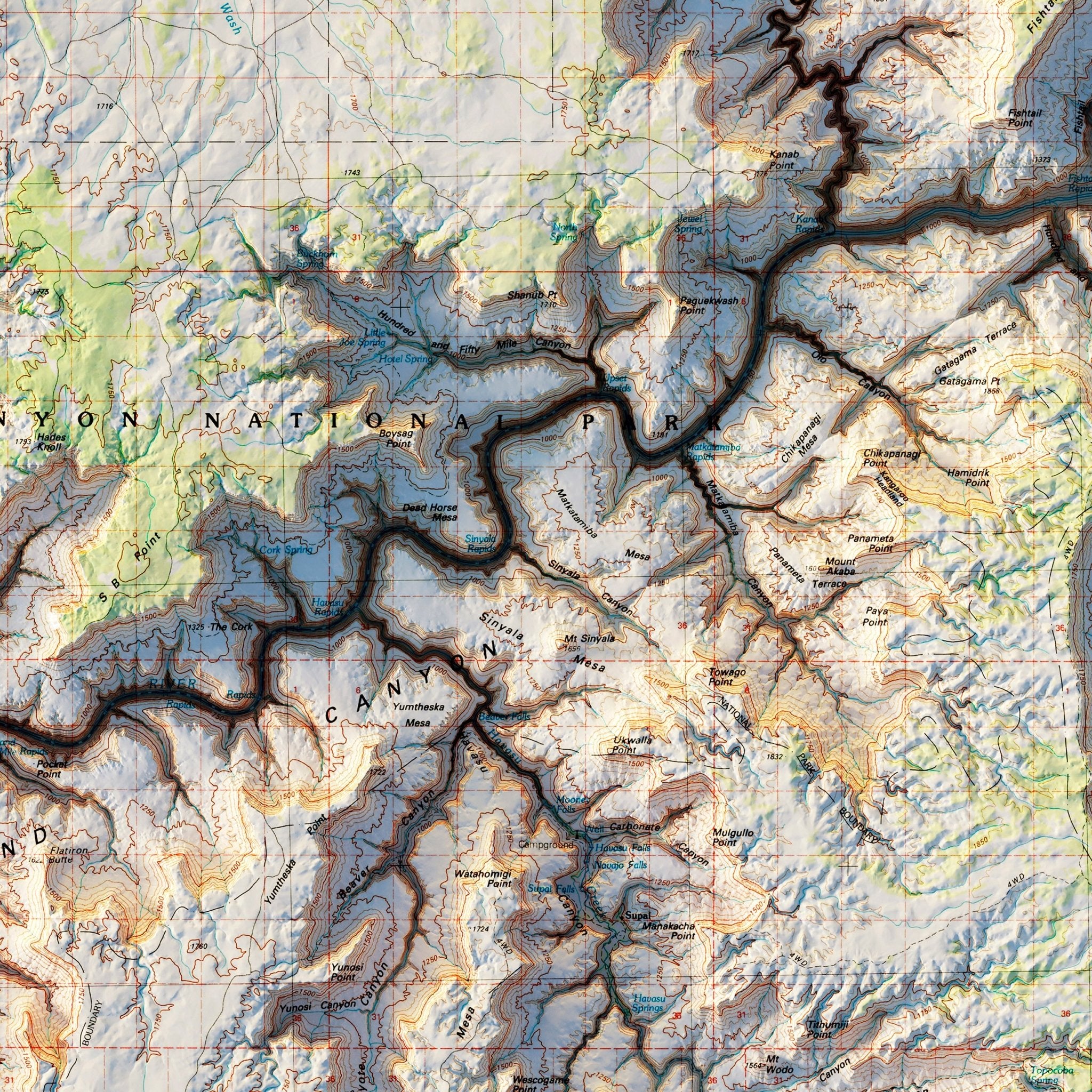 Grand Canyon 1984 Shaded Relief Map - Muir Way - Vintage Relief