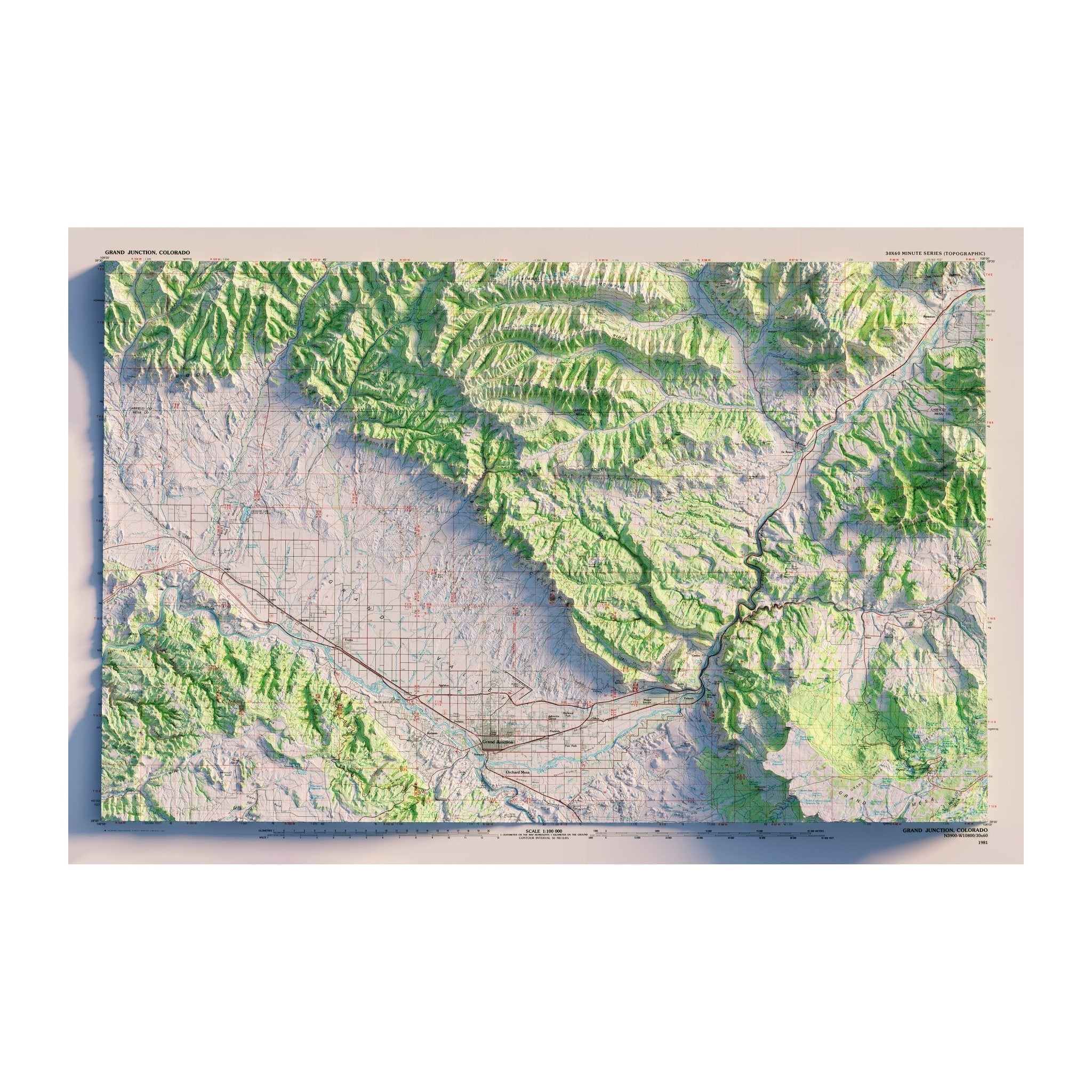 Grand Junction 1981 Shaded Relief Map - Muir Way - Vintage Relief