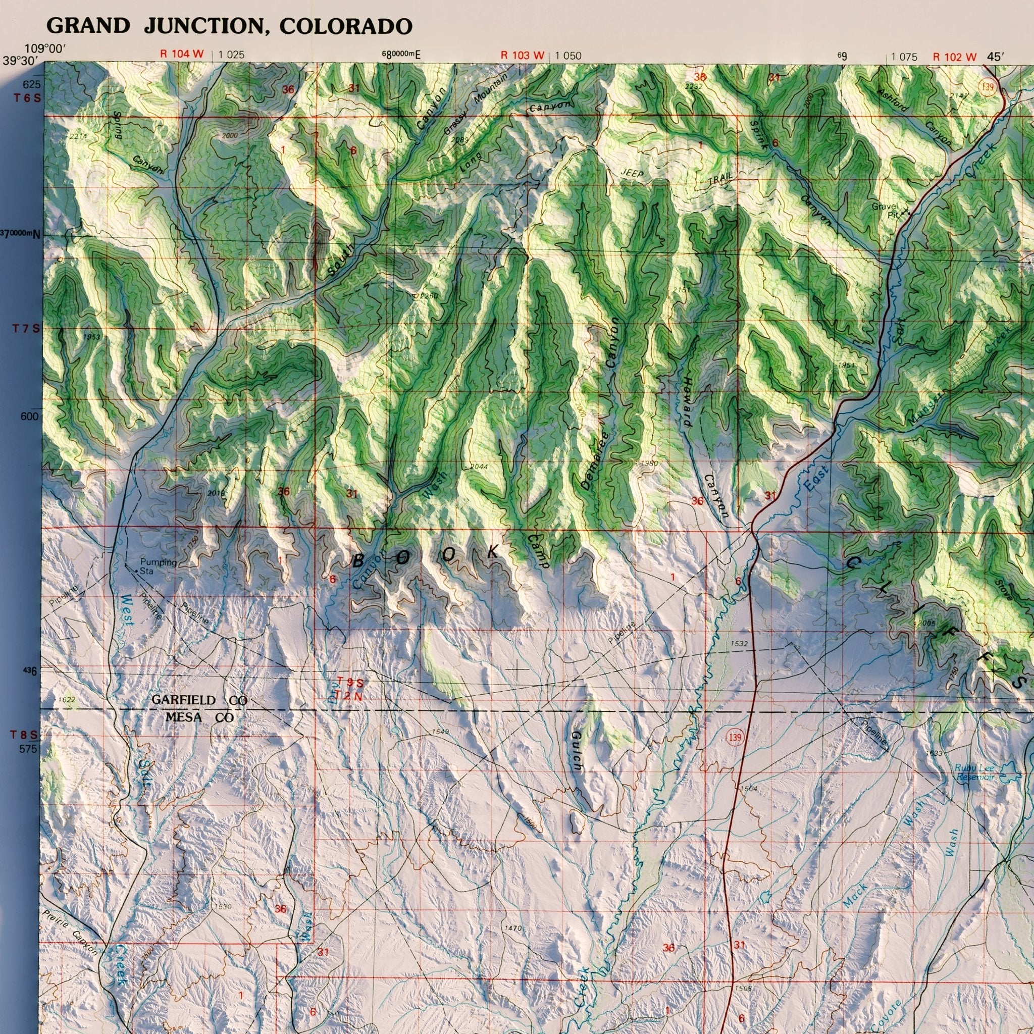 Grand Junction 1981 Shaded Relief Map - Muir Way - Vintage Relief