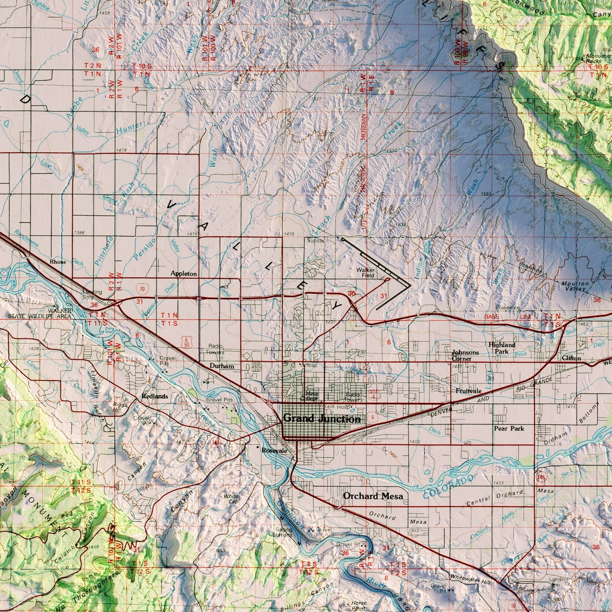 Grand Junction 1981 Shaded Relief Map - Muir Way - Vintage Relief