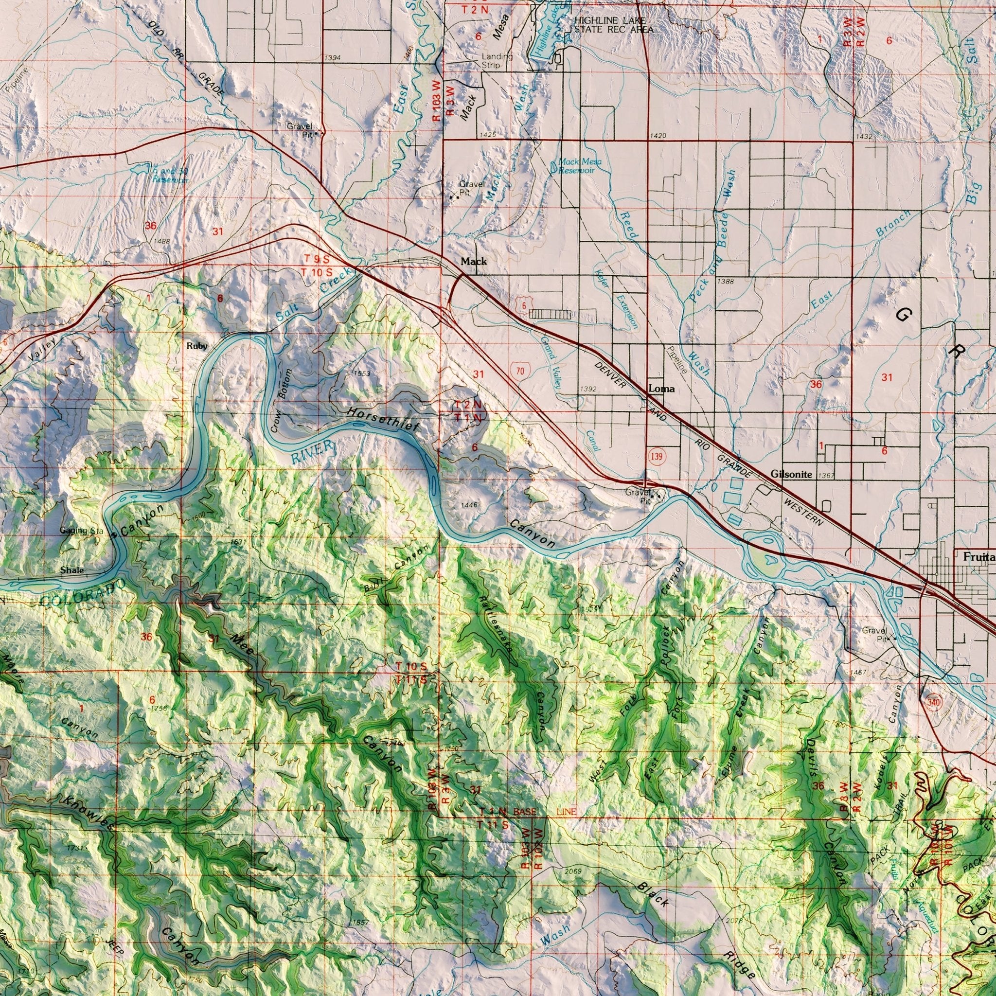 Grand Junction 1981 Shaded Relief Map - Muir Way - Vintage Relief