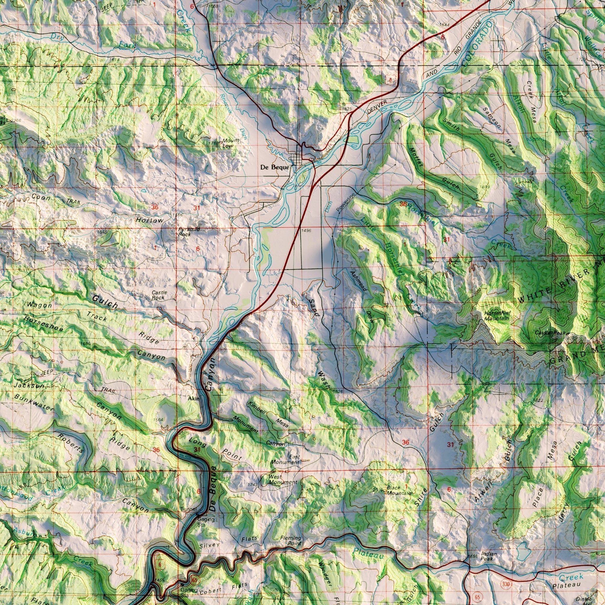 Grand Junction 1981 Shaded Relief Map - Muir Way - Vintage Relief