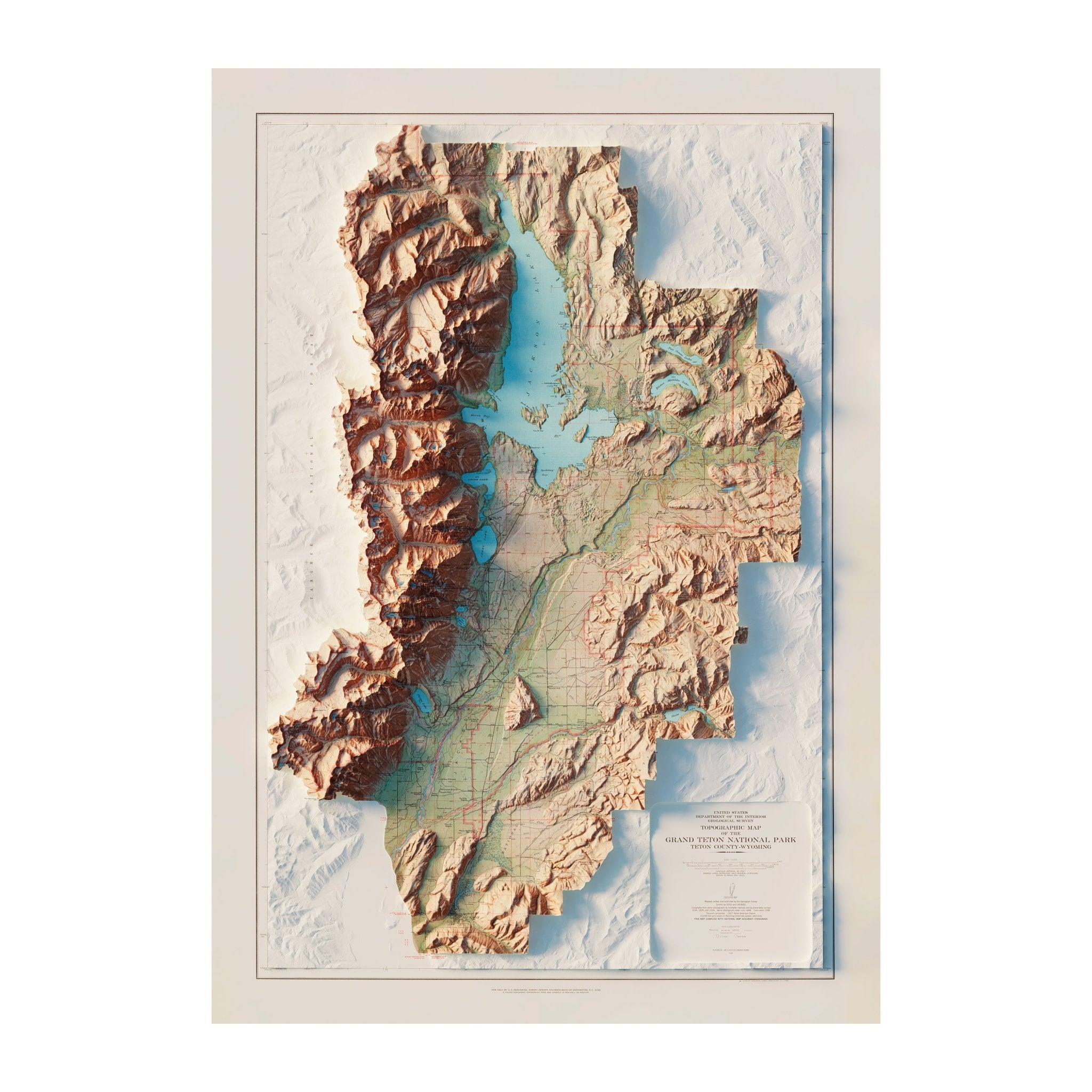 Grand Teton National Park 1965 Shaded Relief Map - Muir Way - Vintage Relief