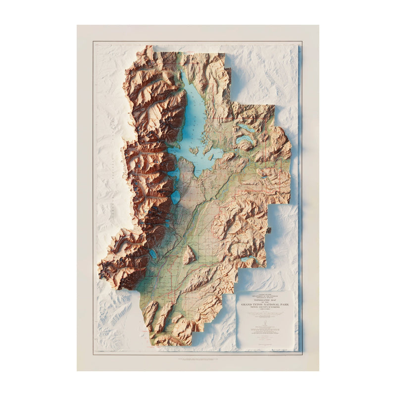 Grand Teton National Park 1965 Shaded Relief Map - Muir Way - Vintage Relief