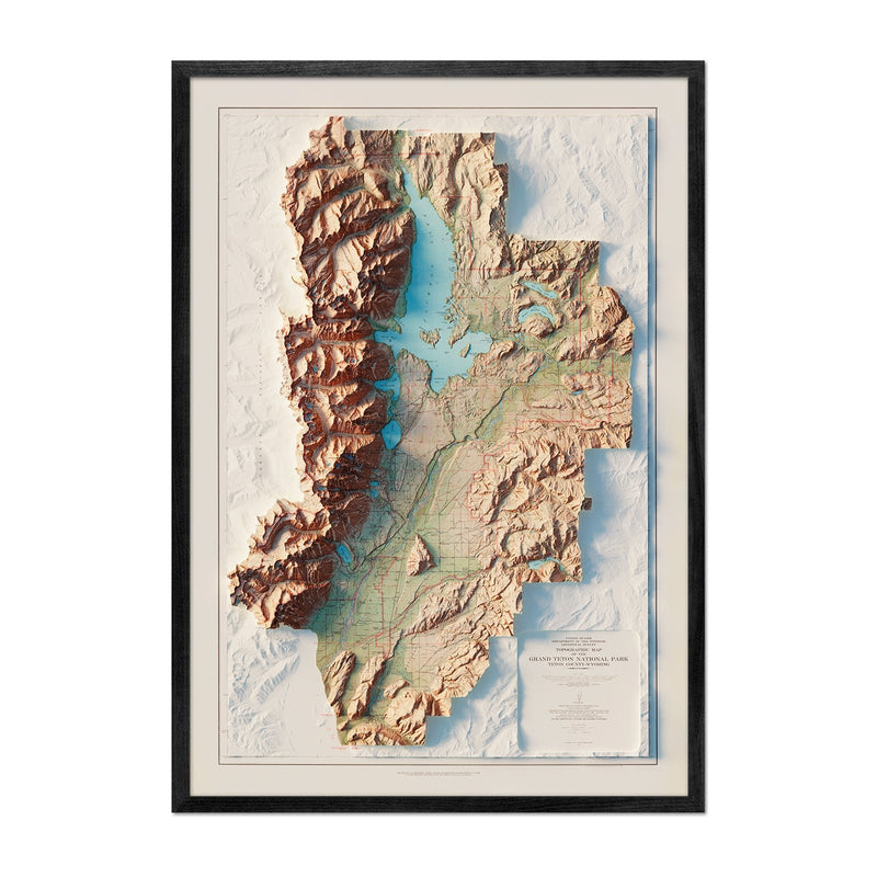 Grand Teton National Park 1965 Shaded Relief Map - Muir Way - Vintage Relief