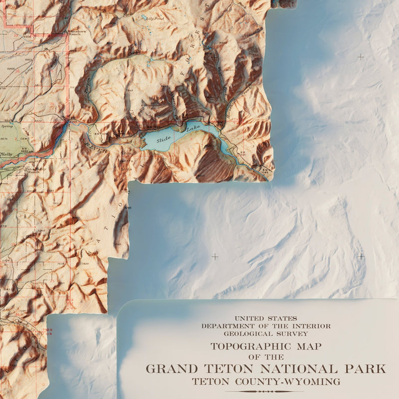 Grand Teton National Park 1965 Shaded Relief Map - Muir Way - Vintage Relief