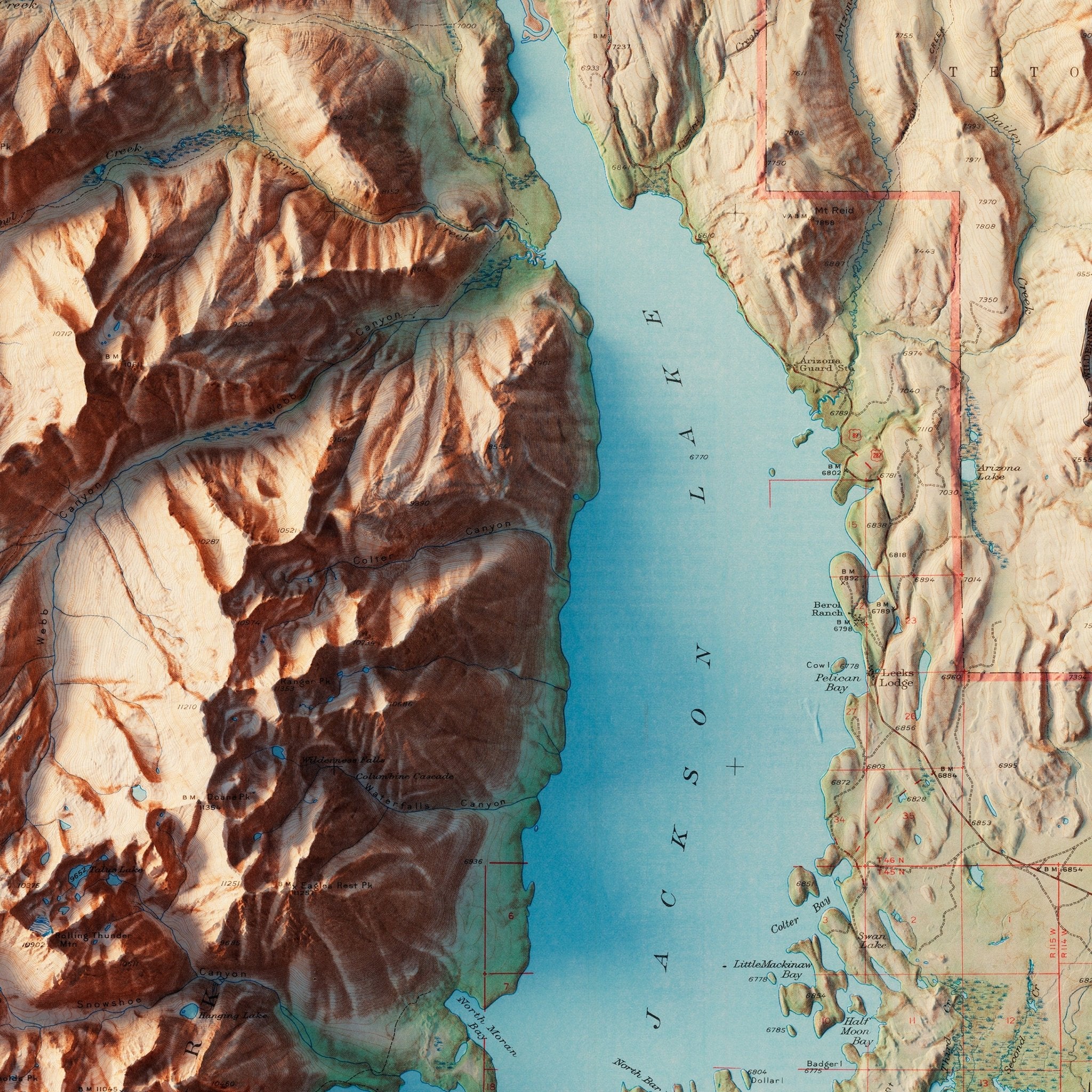 Grand Teton National Park 1965 Shaded Relief Map - Muir Way - Vintage Relief