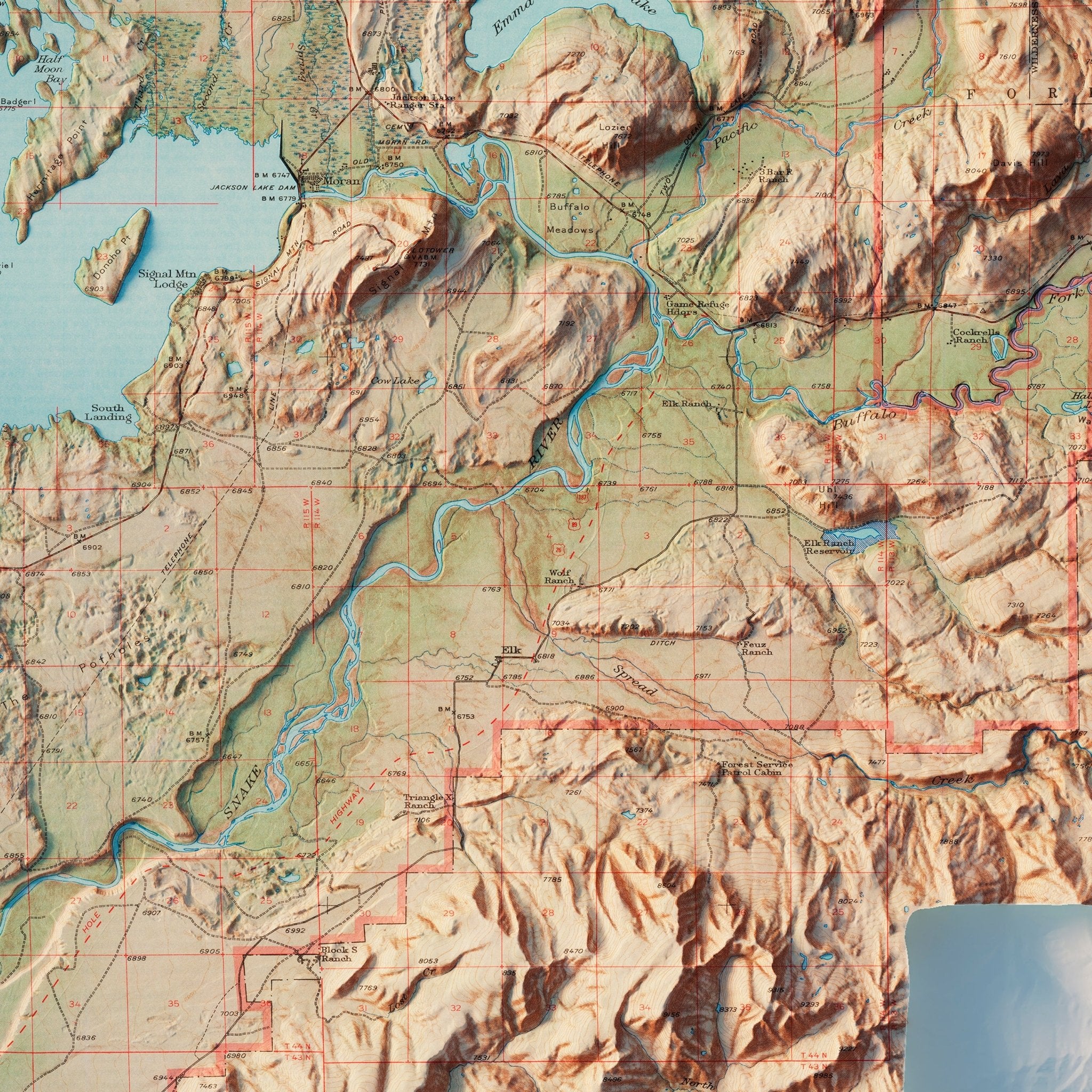 Grand Teton National Park 1965 Shaded Relief Map - Muir Way - Vintage Relief