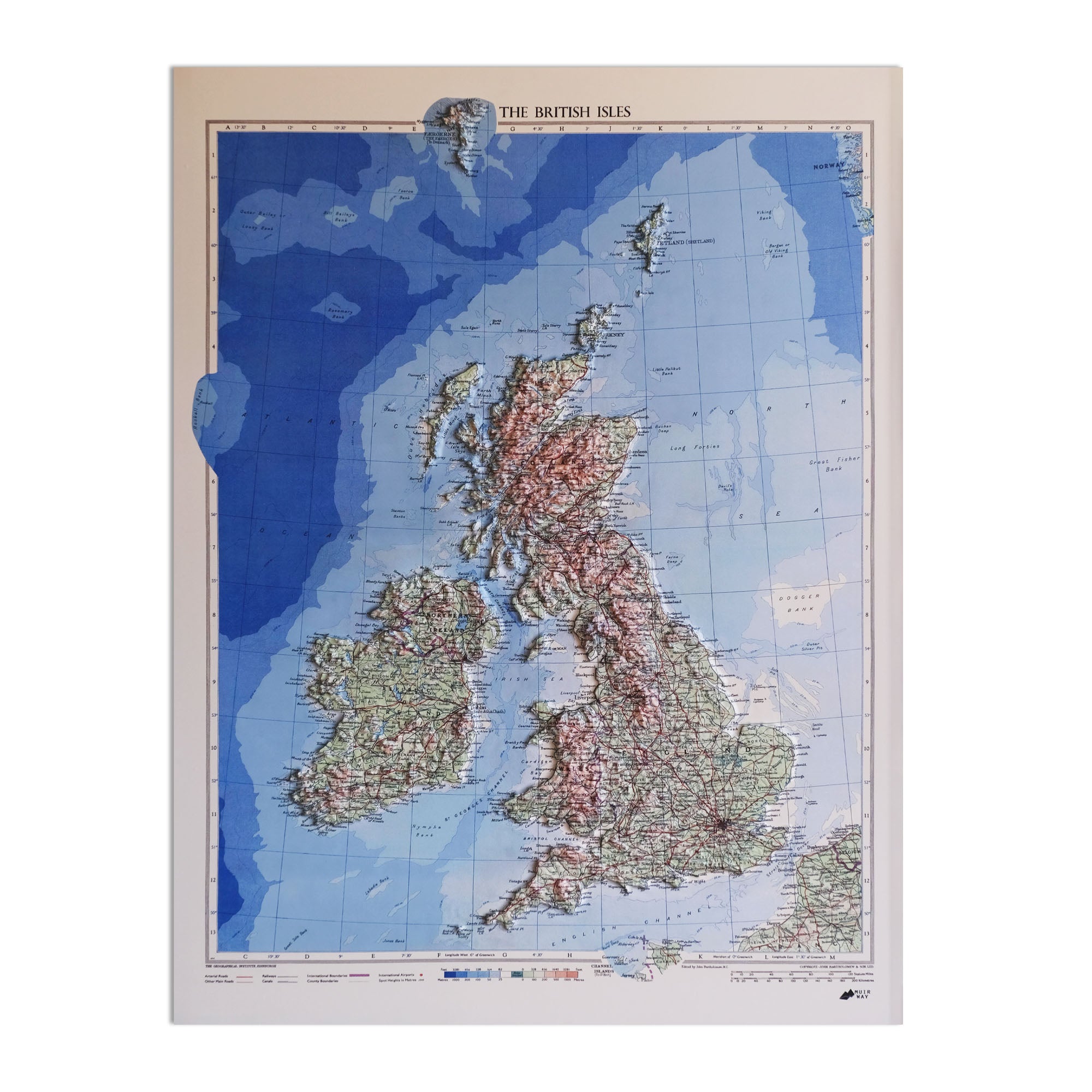 Great Britain 1955 3D Raised Relief Map - Muir Way - 3D