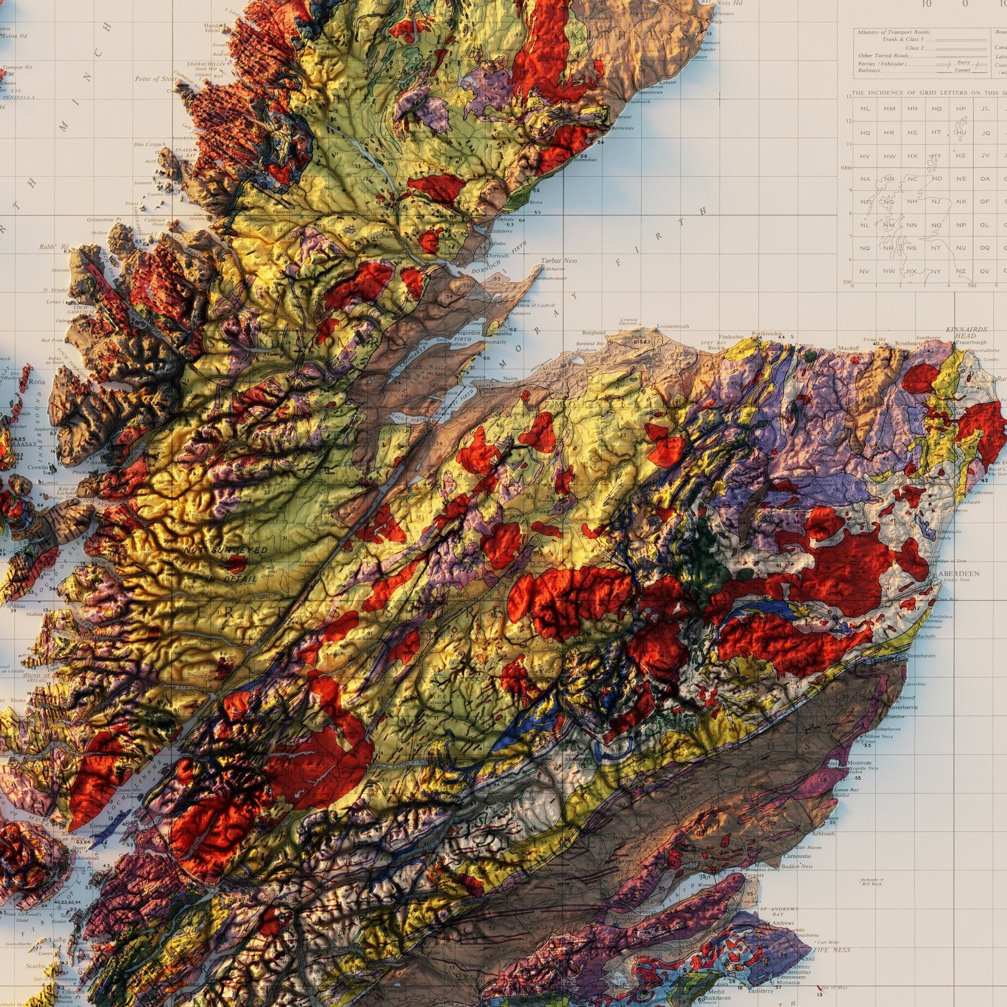 Great Britain 1957 Shaded Relief Map - Muir Way - Vintage Relief