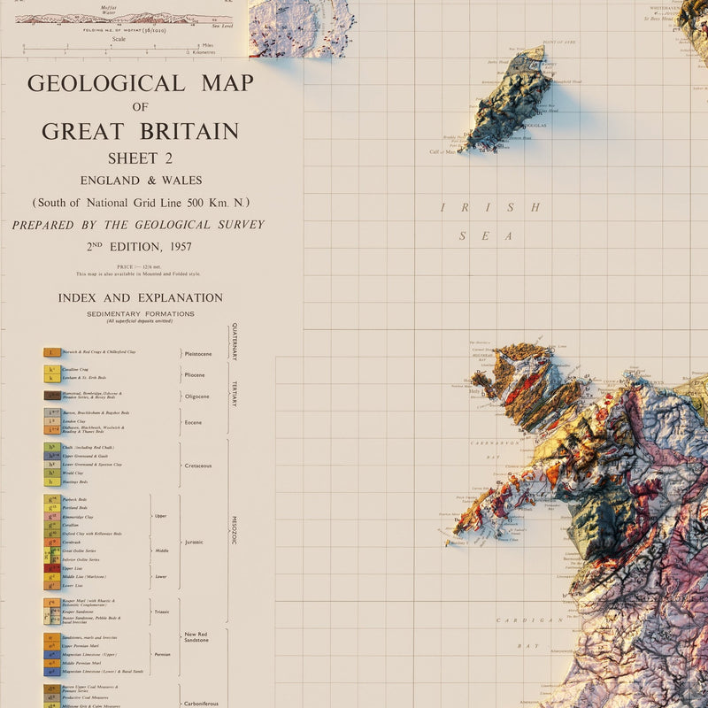 Great Britain 1957 Shaded Relief Map - Muir Way - Vintage Relief