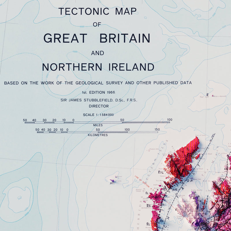 Great Britain and Northern Ireland 1966 Shaded Relief Map - Muir Way - Vintage Relief