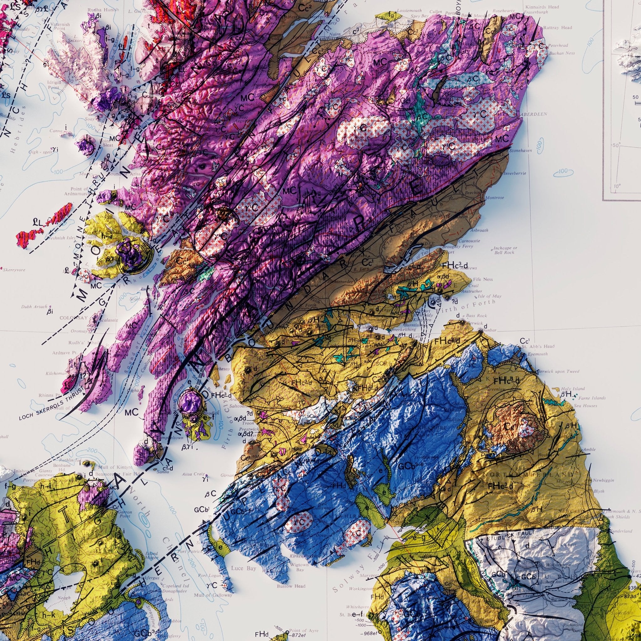 Great Britain and Northern Ireland 1966 Shaded Relief Map - Muir Way - Vintage Relief