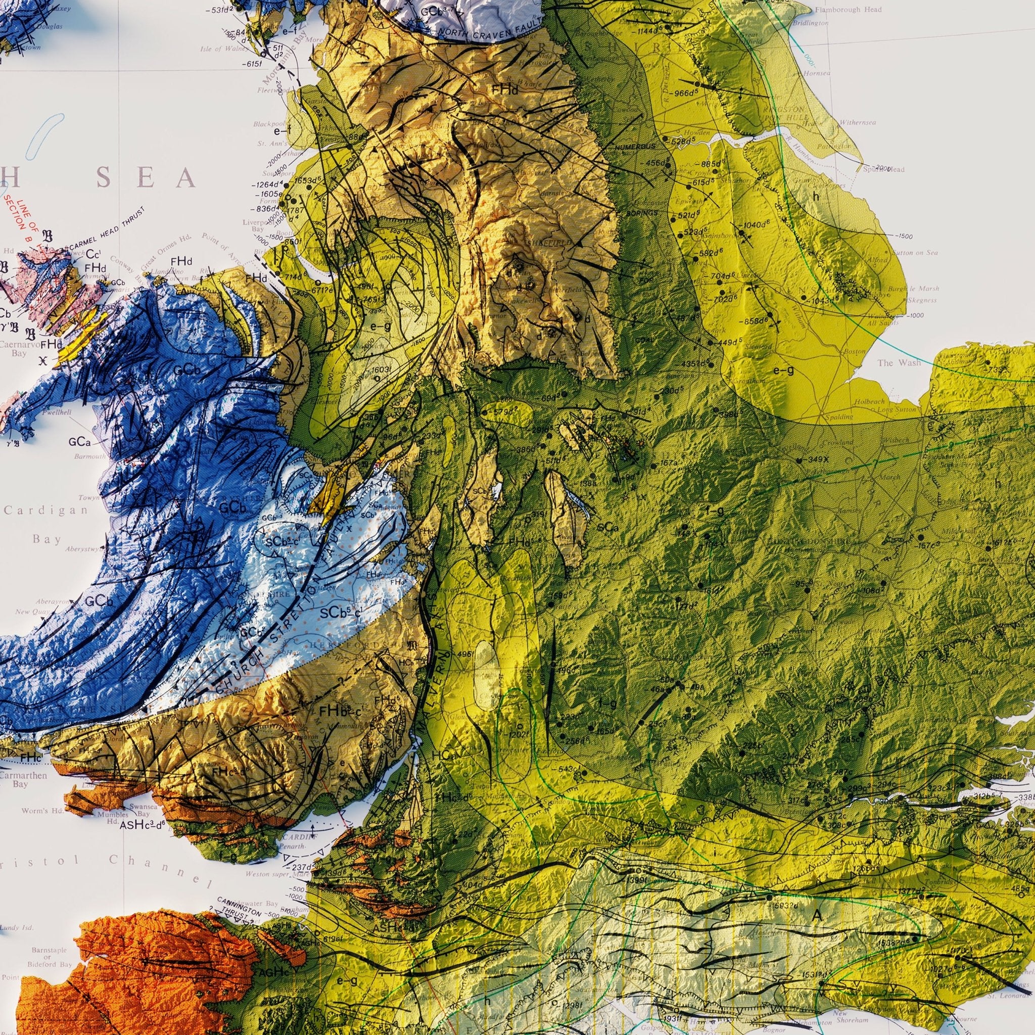 Great Britain and Northern Ireland 1966 Shaded Relief Map - Muir Way - Vintage Relief