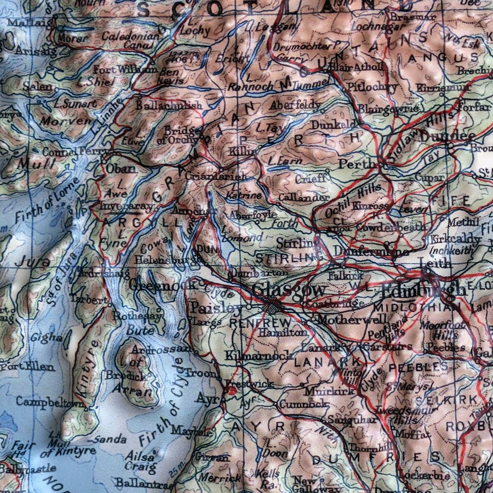 Great Britain 1955 3D Raised Relief Map - Muir Way - 3D