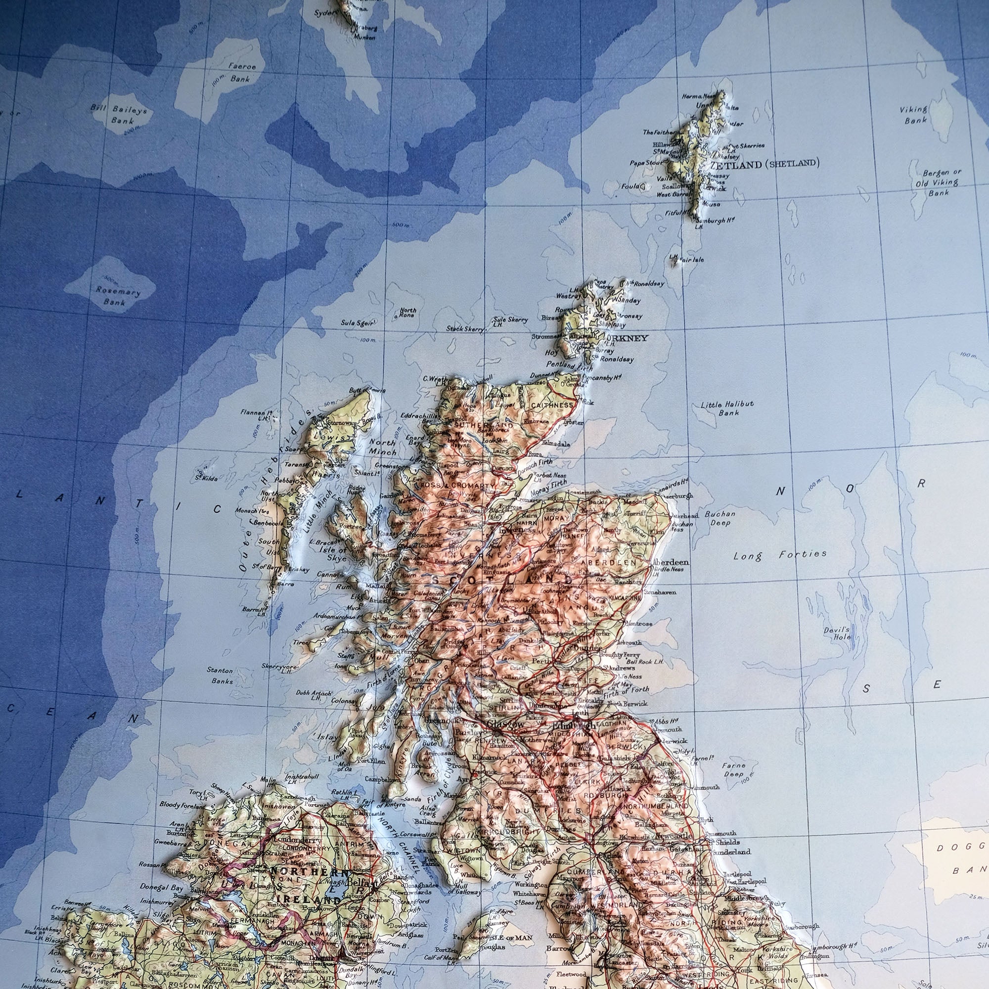 Great Britain 1955 3D Raised Relief Map - Muir Way - 3D