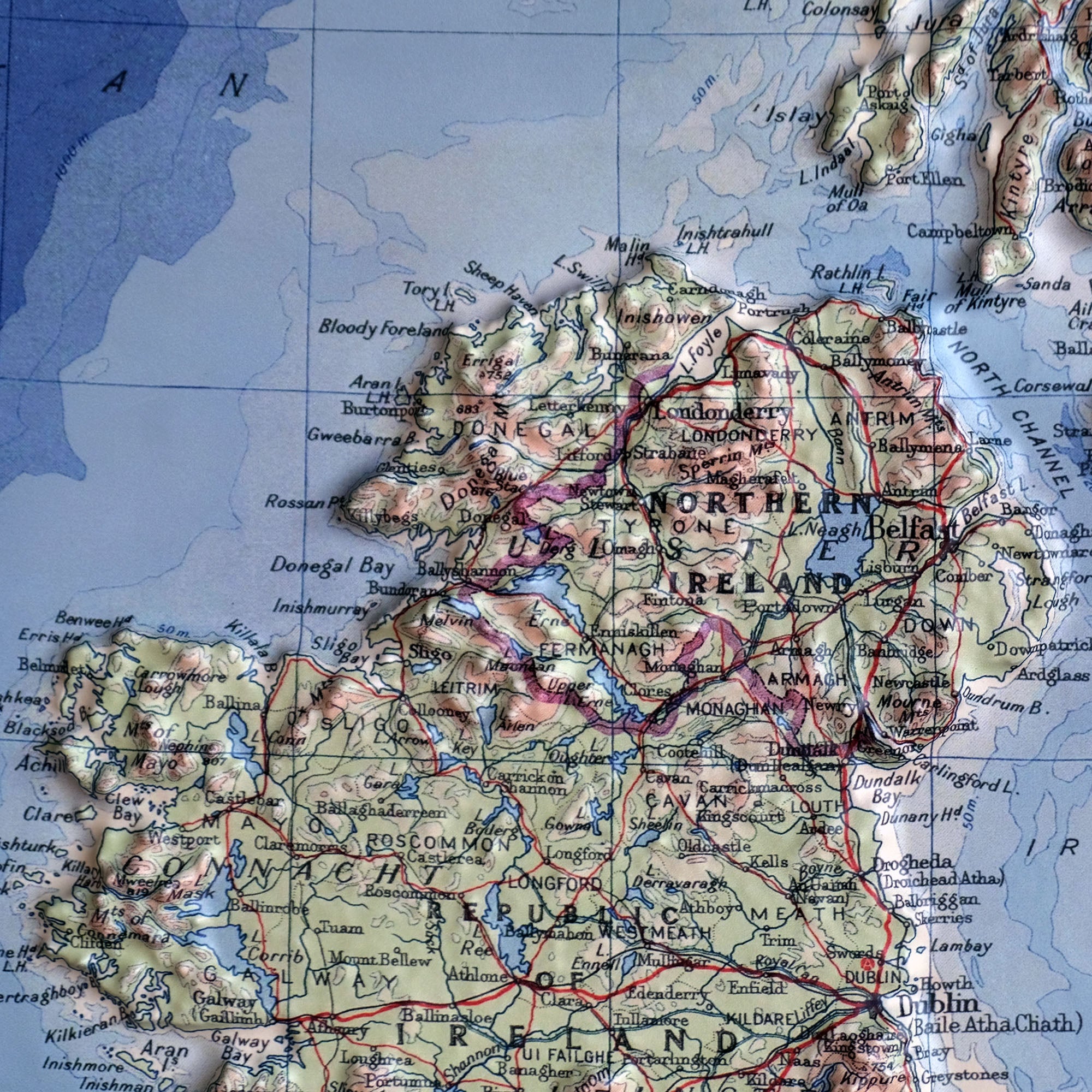 Great Britain 1955 3D Raised Relief Map - Muir Way - 3D