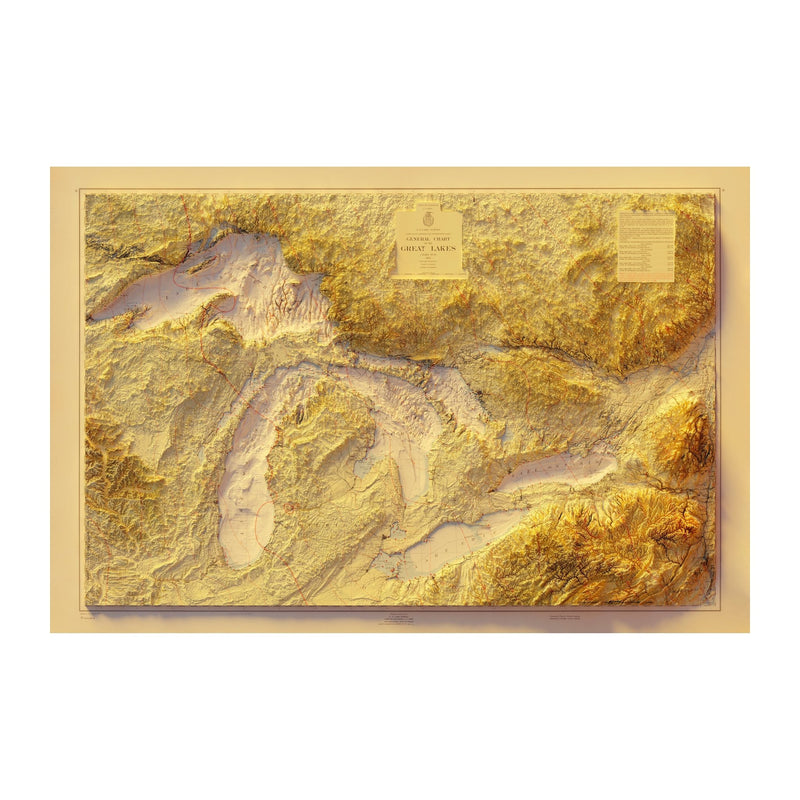 Great Lakes 1955 Shaded Relief Map - Muir Way - Vintage Relief