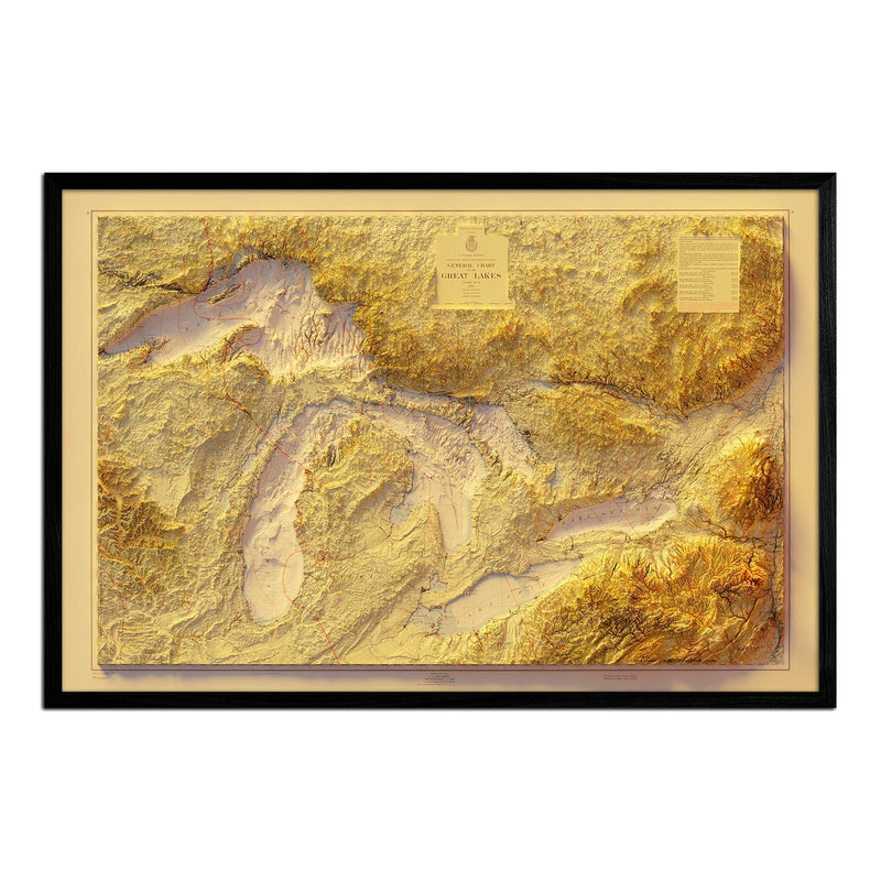 Great Lakes 1955 Shaded Relief Map - Muir Way - Vintage Relief