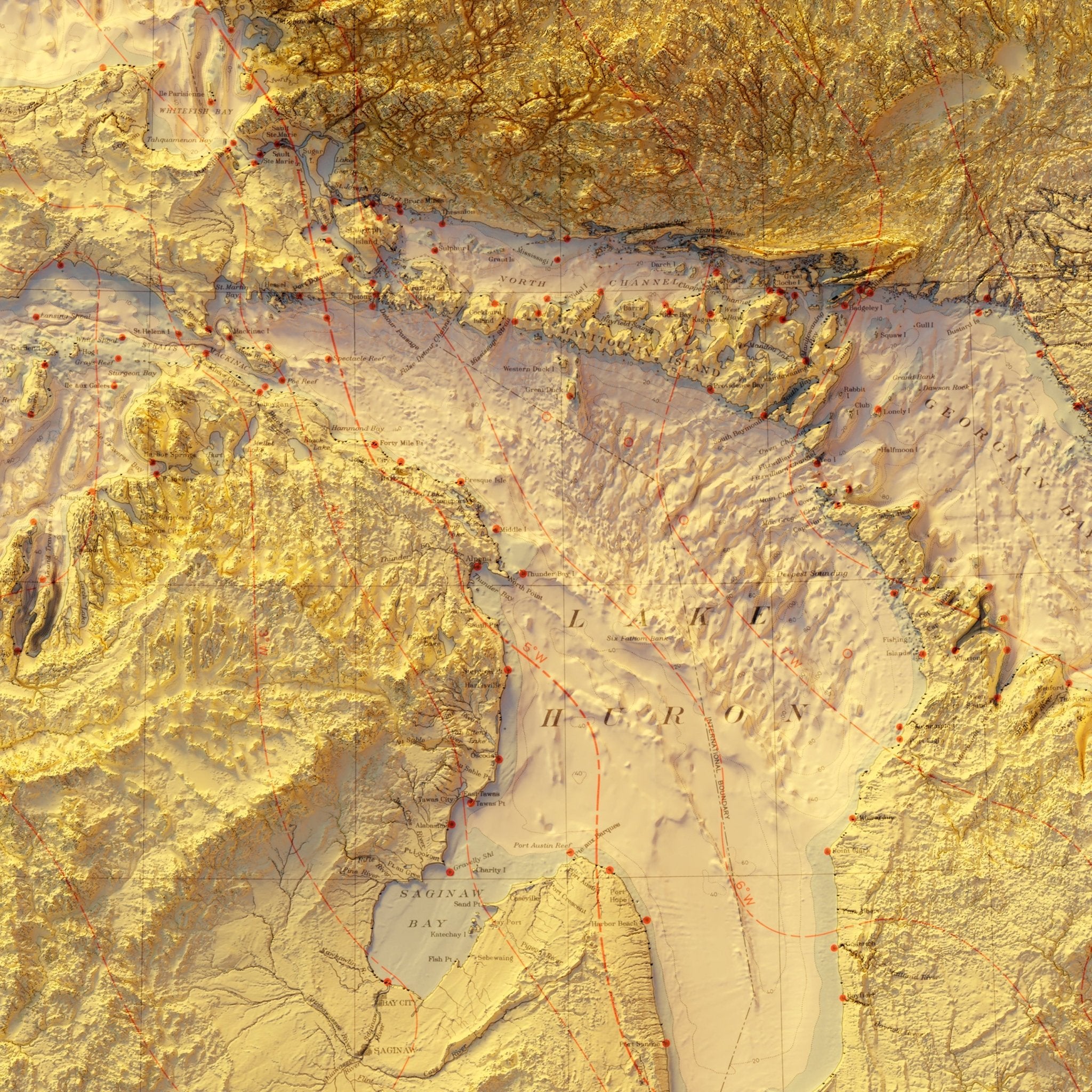 Great Lakes 1955 Shaded Relief Map - Muir Way - Vintage Relief