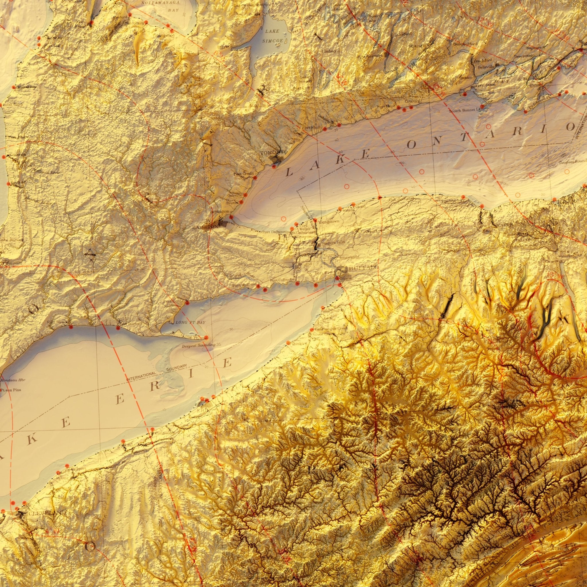 Great Lakes 1955 Shaded Relief Map - Muir Way - Vintage Relief