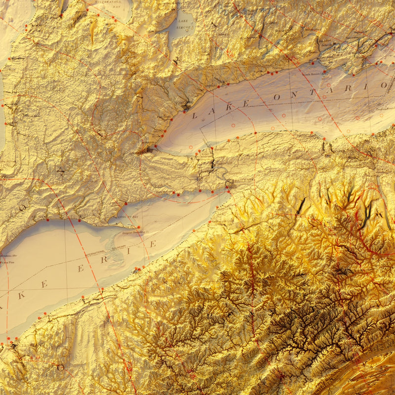 Great Lakes 1955 Shaded Relief Map - Muir Way - Vintage Relief