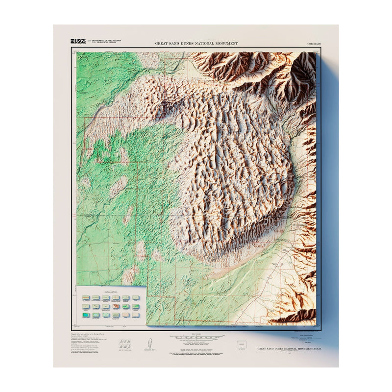 Great Sand Dunes National Park 1967 Shaded Relief Map - Muir Way - Vintage Relief