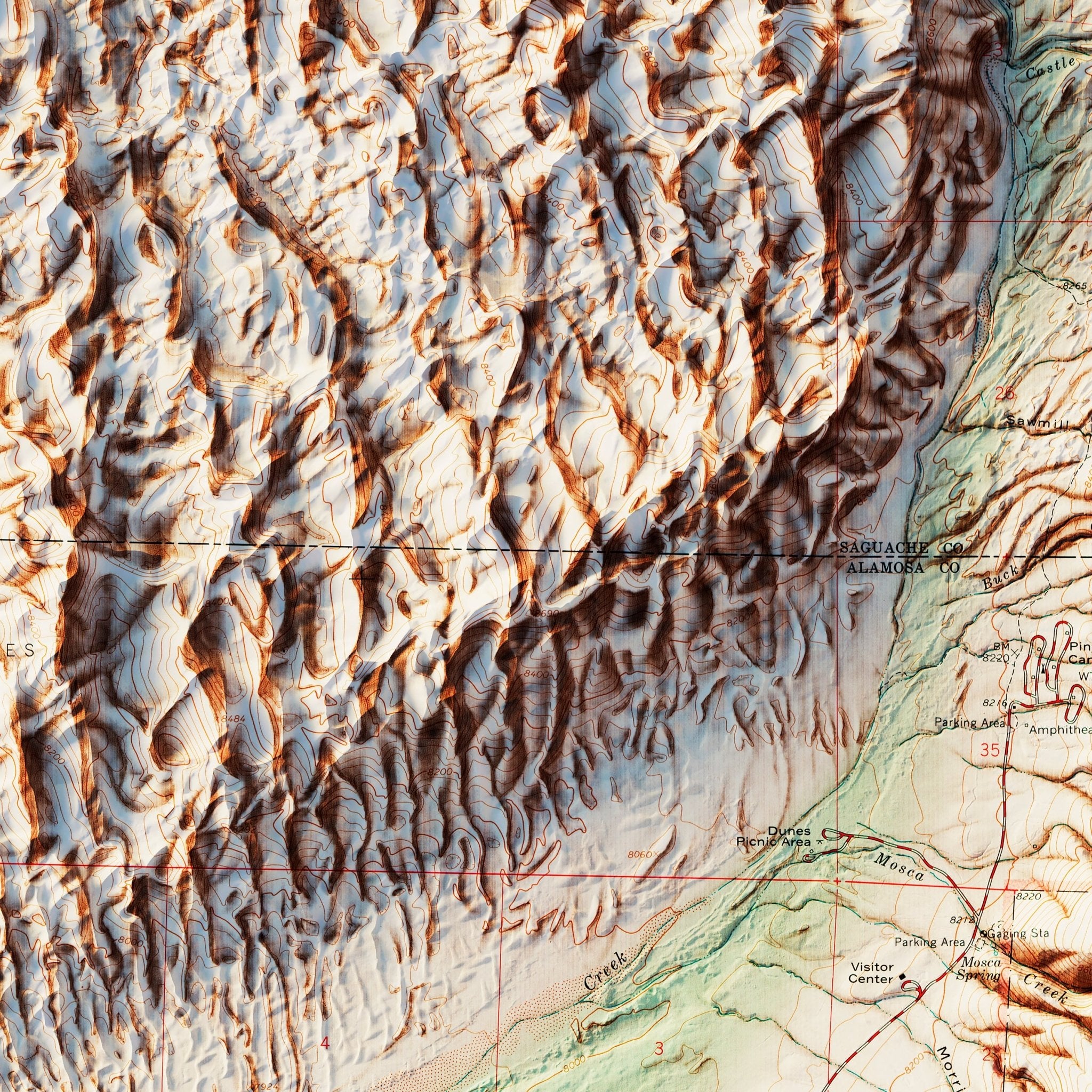 Great Sand Dunes National Park 1967 Shaded Relief Map - Muir Way - Vintage Relief