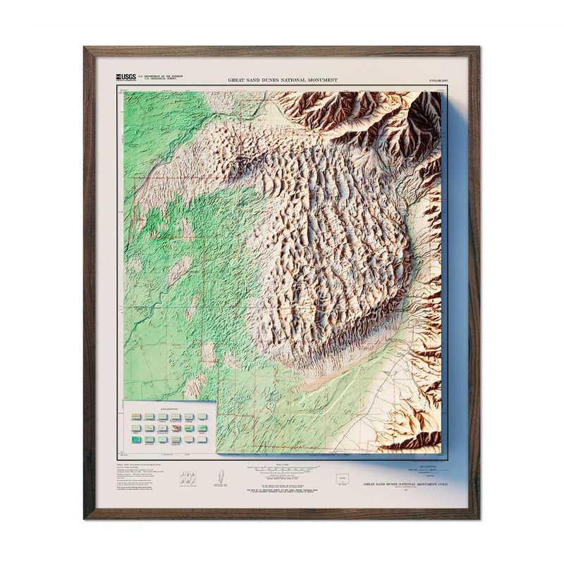 Great Sand Dunes National Park 1967 Shaded Relief Map - Muir Way - Vintage Relief