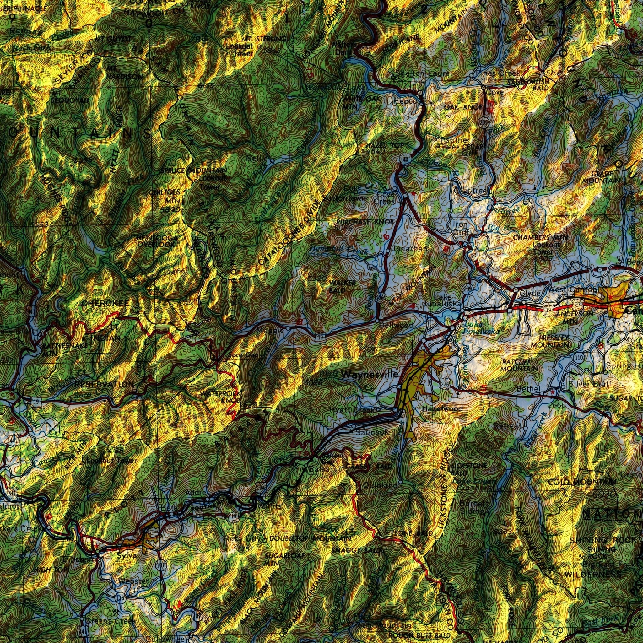 Great Smoky Mountains 1957 Shaded Relief Map - Muir Way - Vintage Relief