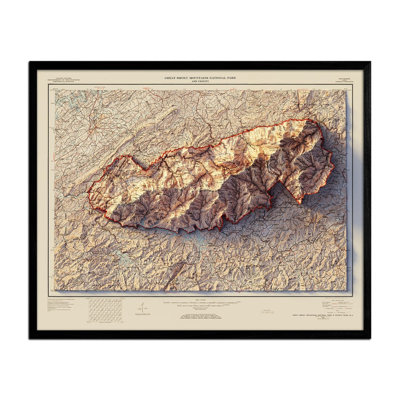 Great Smoky Mountains 1974 Shaded Relief Map - Muir Way - Vintage Relief