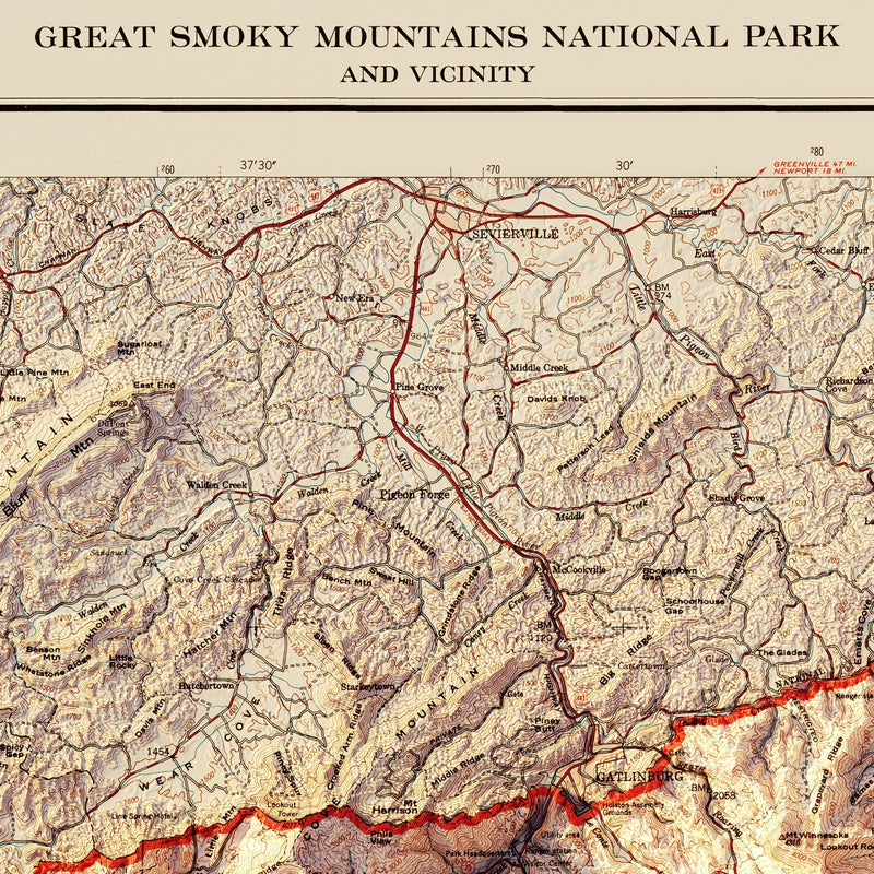 Great Smoky Mountains 1974 Shaded Relief Map - Muir Way - Vintage Relief