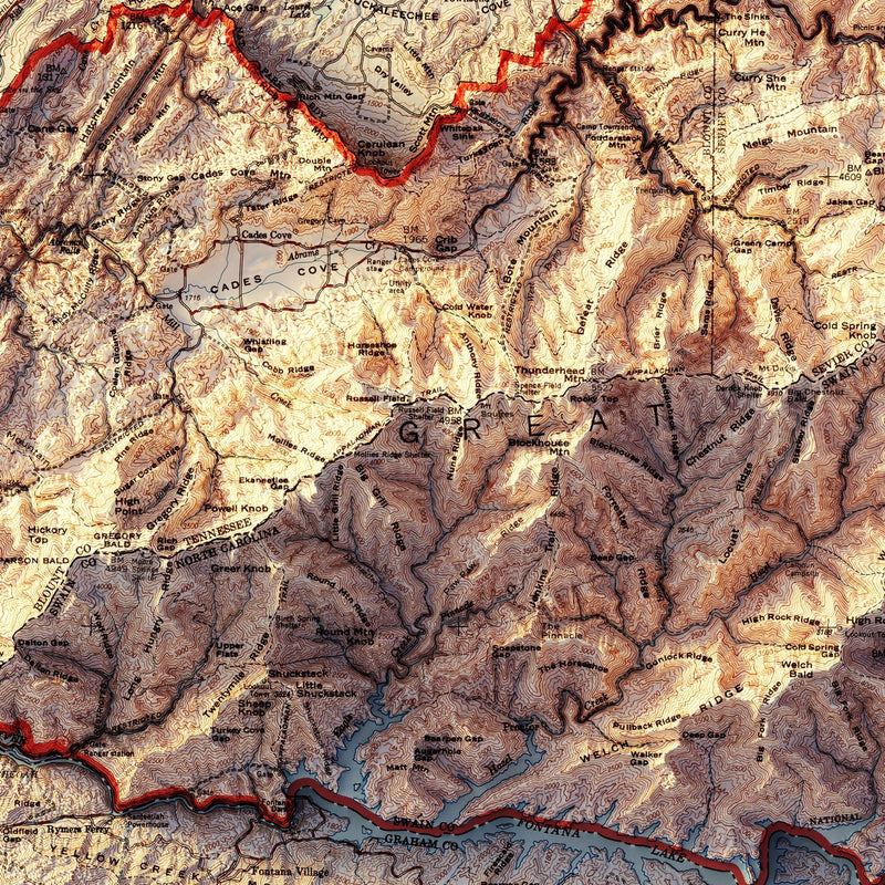 Great Smoky Mountains 1974 Shaded Relief Map - Muir Way - Vintage Relief