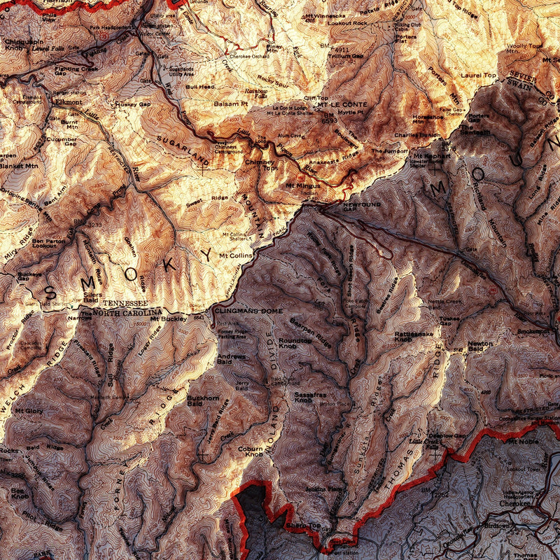 Great Smoky Mountains 1974 Shaded Relief Map - Muir Way - Vintage Relief