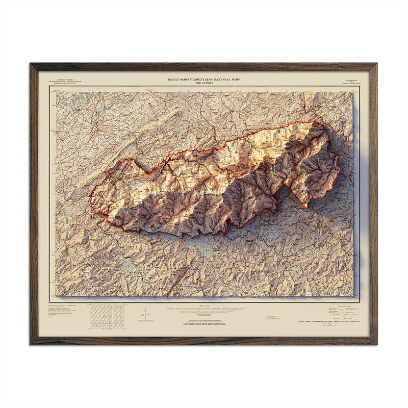 Great Smoky Mountains 1974 Shaded Relief Map - Muir Way - Vintage Relief