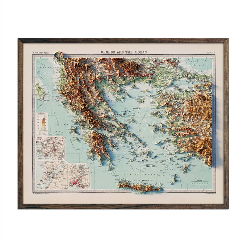 Greece and the Aegean Sea 1922 Shaded Relief Map - Muir Way - Vintage Relief