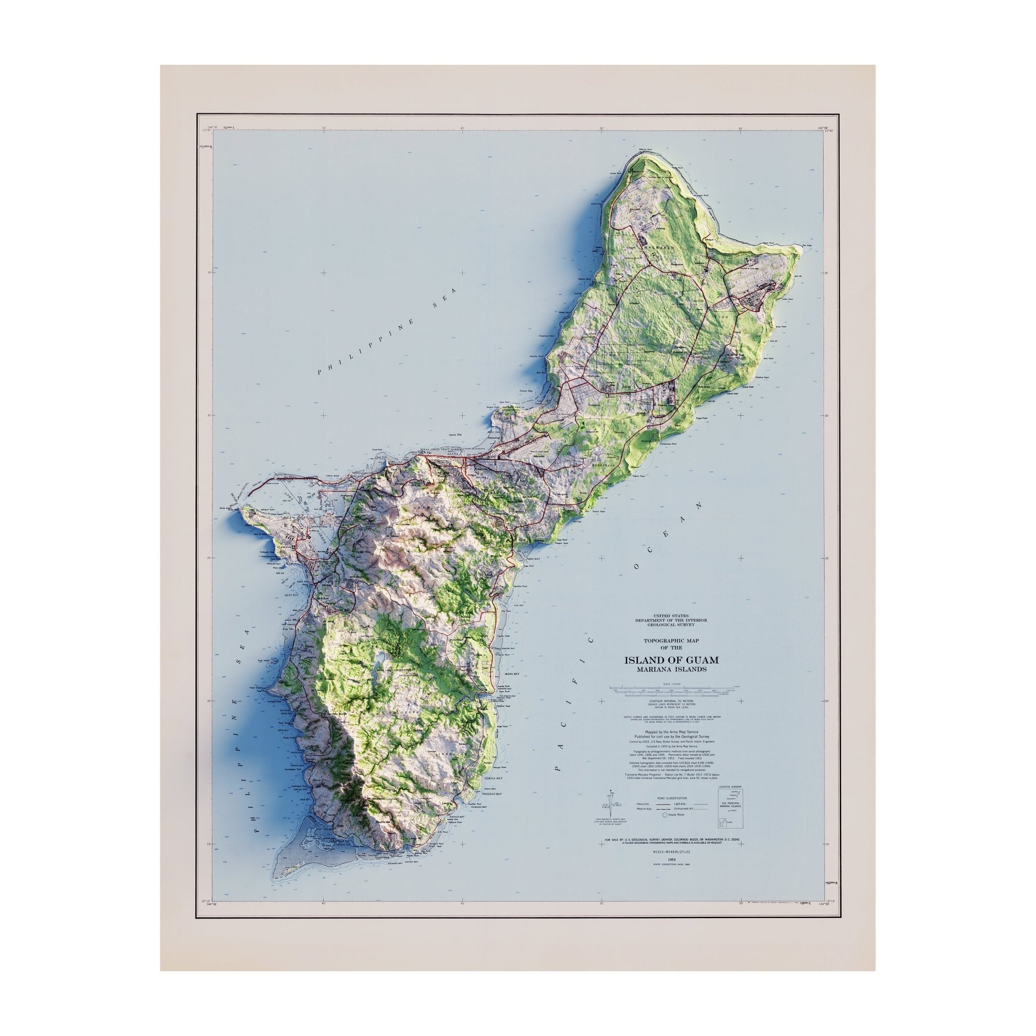 Guam 1965 Shaded Relief Map - Muir Way - Vintage Relief