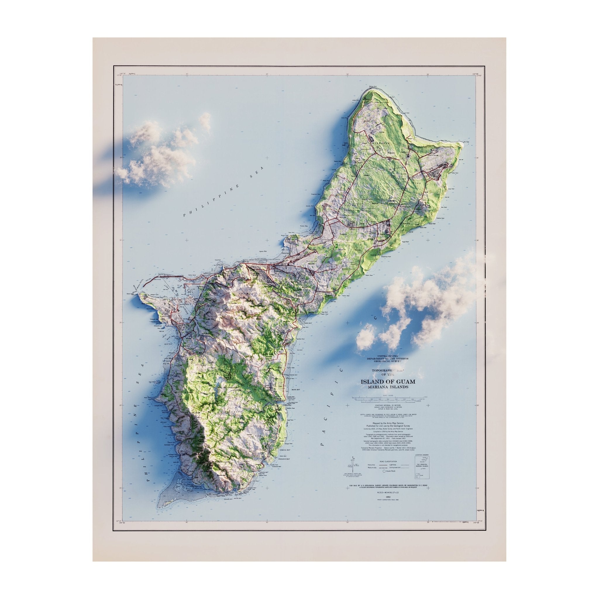 Guam 1965 Shaded Relief Map - Muir Way - Vintage Relief