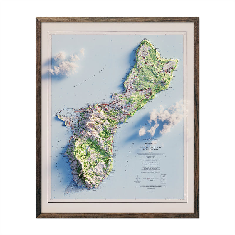 Guam 1965 Shaded Relief Map - Muir Way - Vintage Relief