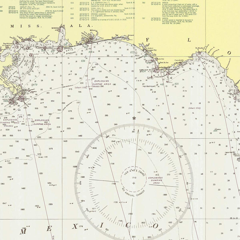 Gulf of Mexico Nautical Chart 1947 - Muir Way - Vintage Map