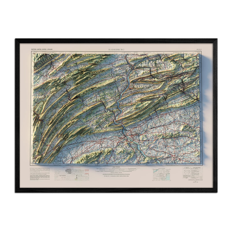 Harrisburg, PA 1957 Shaded Relief Map - Muir Way - Vintage Relief