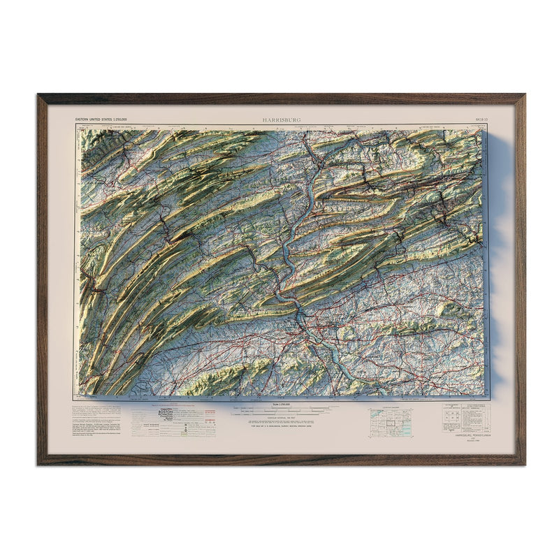 Harrisburg, PA 1957 Shaded Relief Map - Muir Way - Vintage Relief