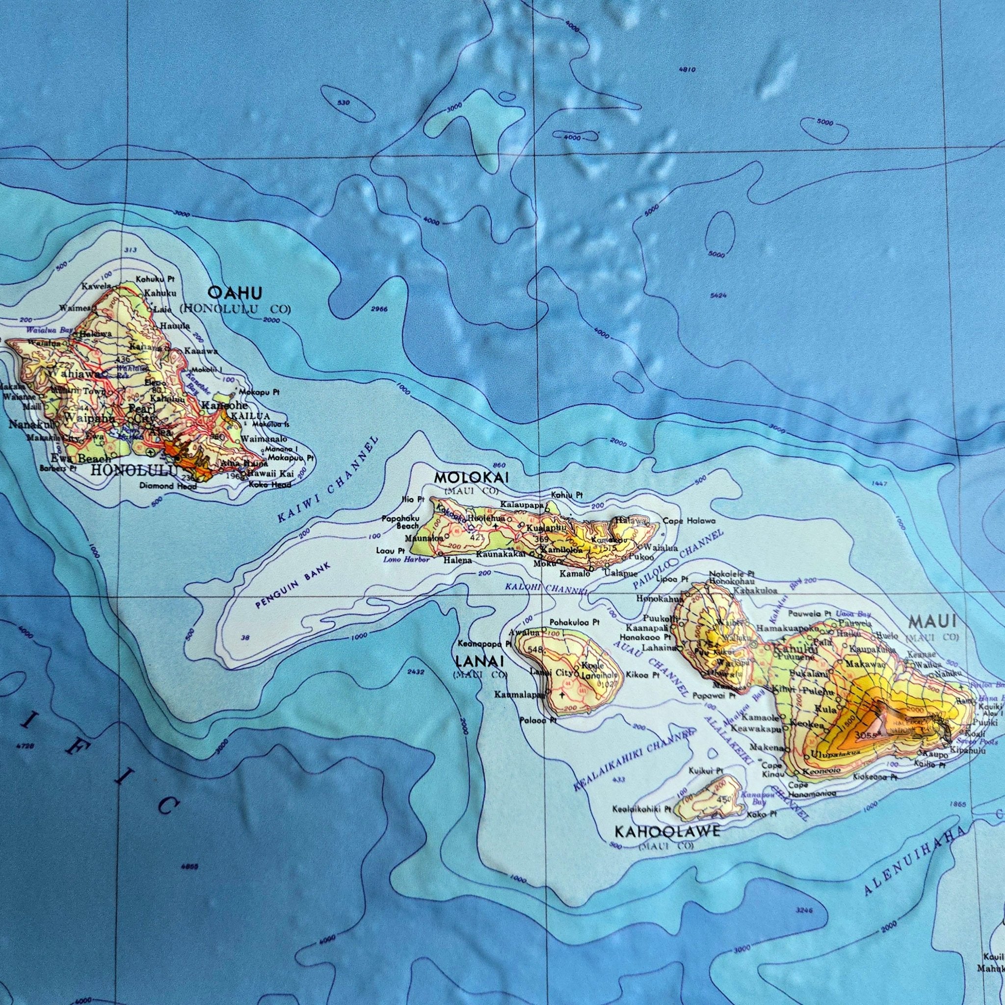 Hawaii Islands 1971 3D Raised Relief Map - Muir Way - 3D