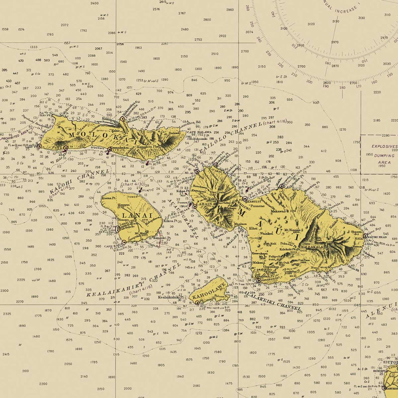 Hawaiian Islands Nautical Chart 1947 - Muir Way - Vintage Map