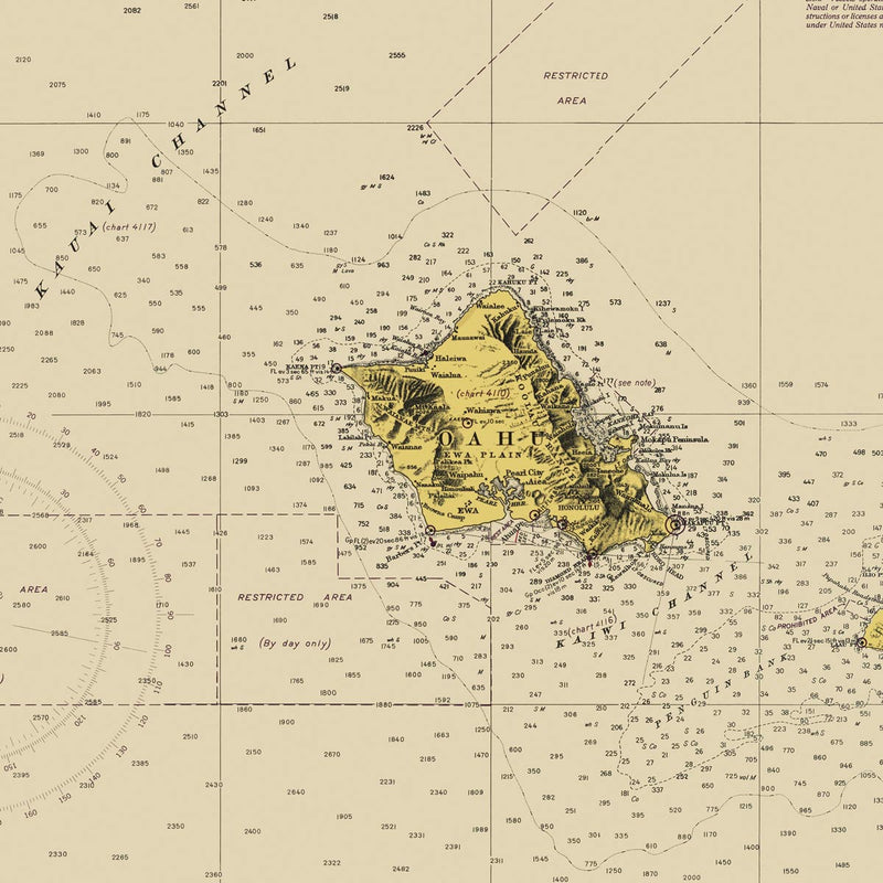 Hawaiian Islands Nautical Chart 1947 - Muir Way - Vintage Map