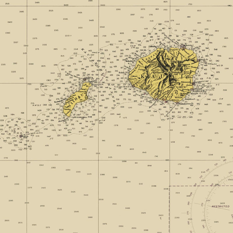 Hawaiian Islands Nautical Chart 1947 - Muir Way - Vintage Map