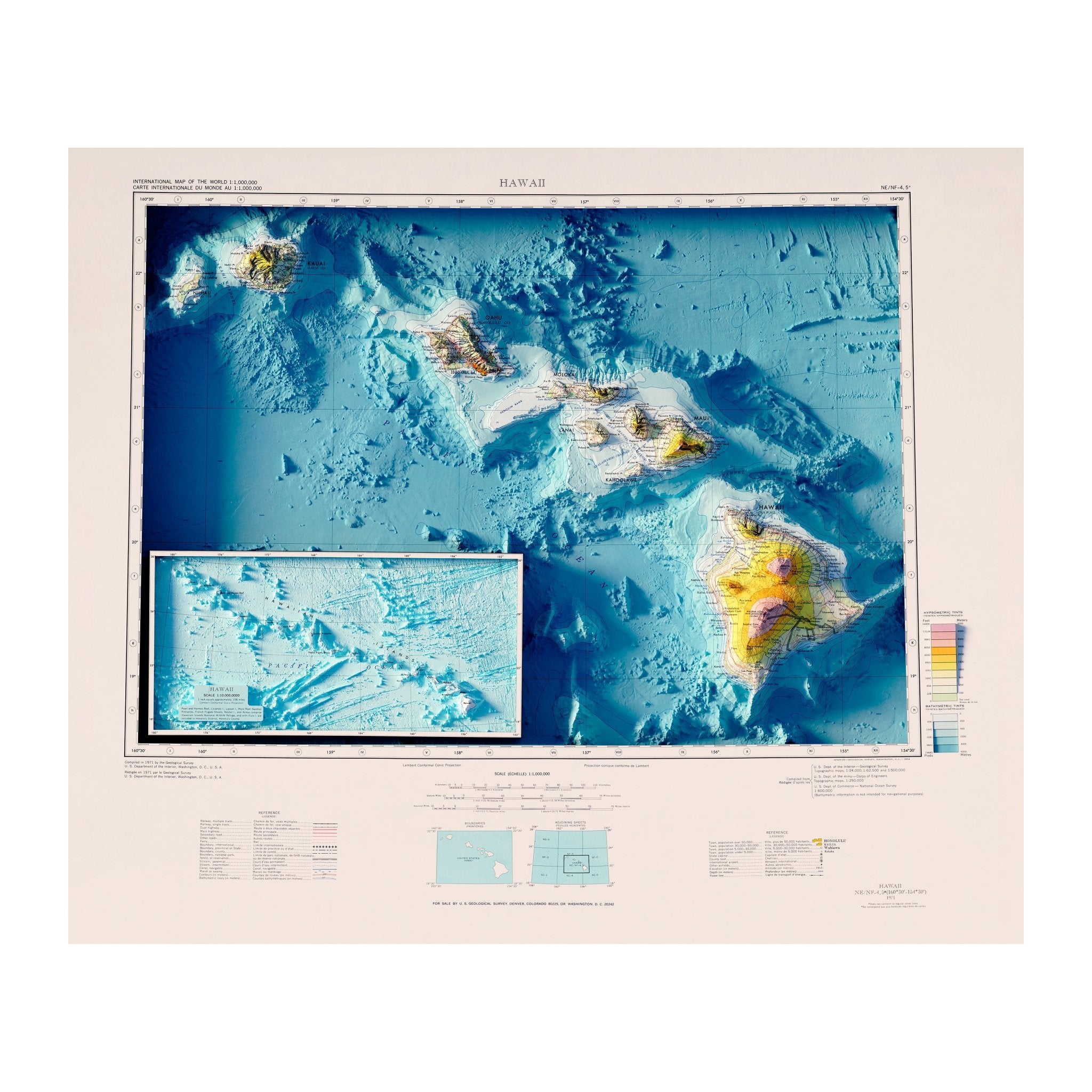 Hawaiian Islands 1971 Shaded Relief Map - Muir Way - Vintage Relief