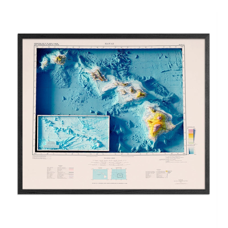 Hawaiian Islands 1971 Shaded Relief Map - Muir Way - Vintage Relief