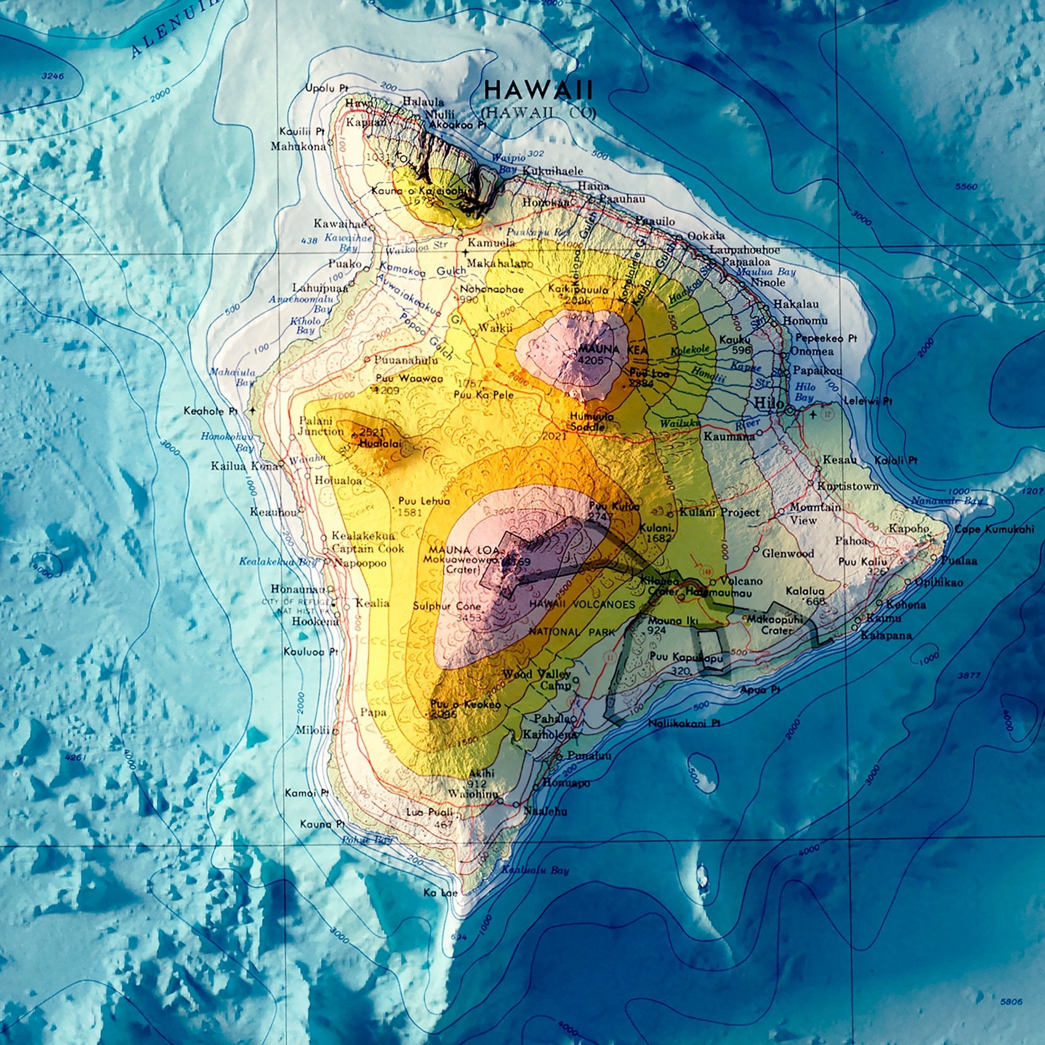 Hawaiian Islands 1971 Shaded Relief Map - Muir Way - Vintage Relief